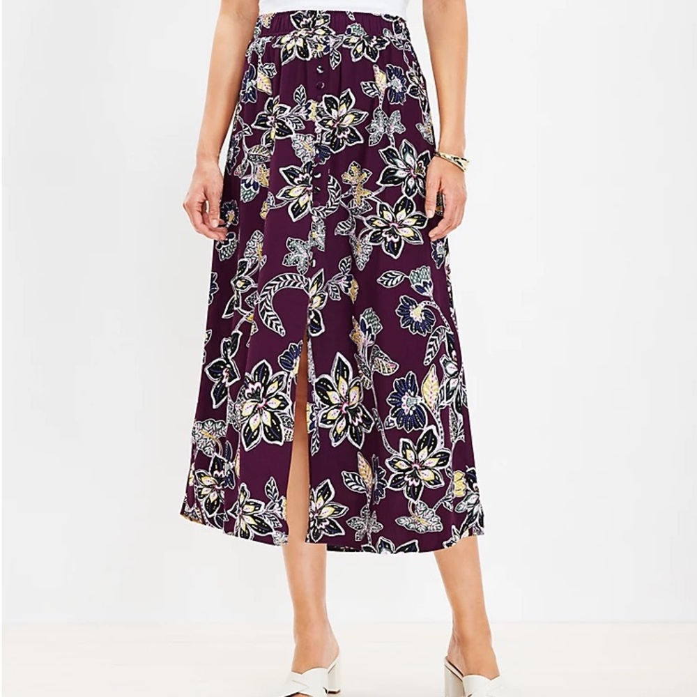 Hibiscus Button Pull On Midi Skirt Medium